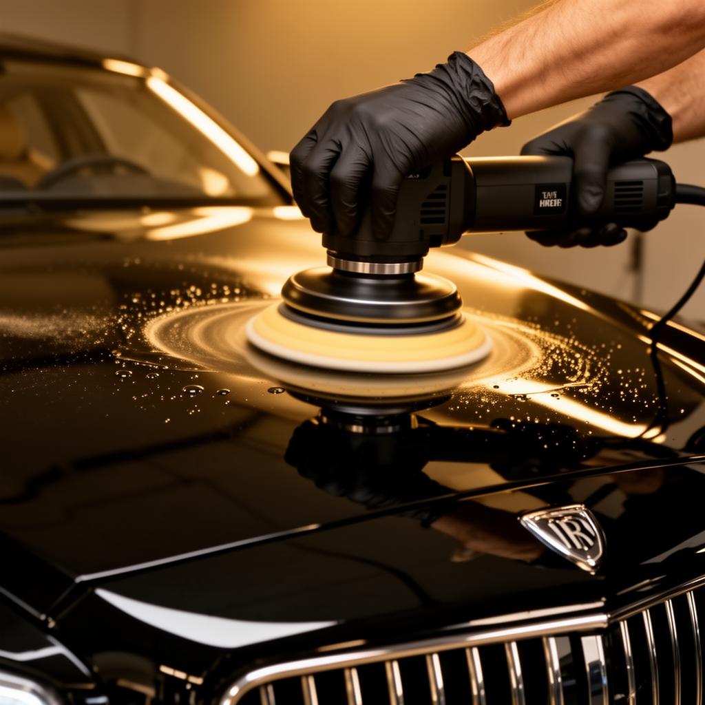 Professional polishing a black vehicle